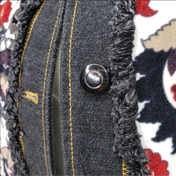Etcetera Floral Velvet jacket Fringe Denim Size 4 tapestry boho FP - Picture 15 of 16